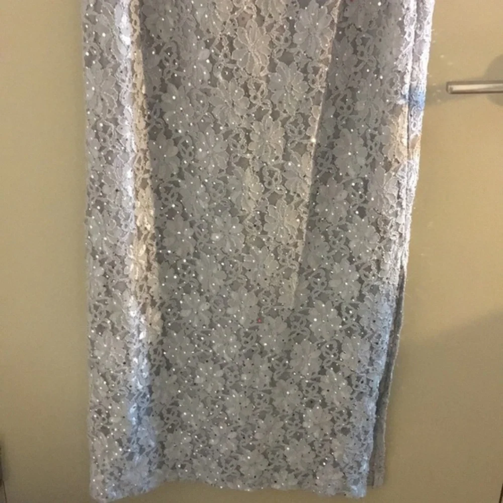 NWT Connected Apparel gown dress Sequined Lace Slit Gown Silver grey 10 12 14 - Picture 6 of 7